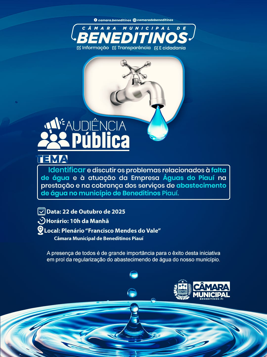 AUDIÊNCIA PÚBLICA - problemas relacionados ao abastecimento de água no Município