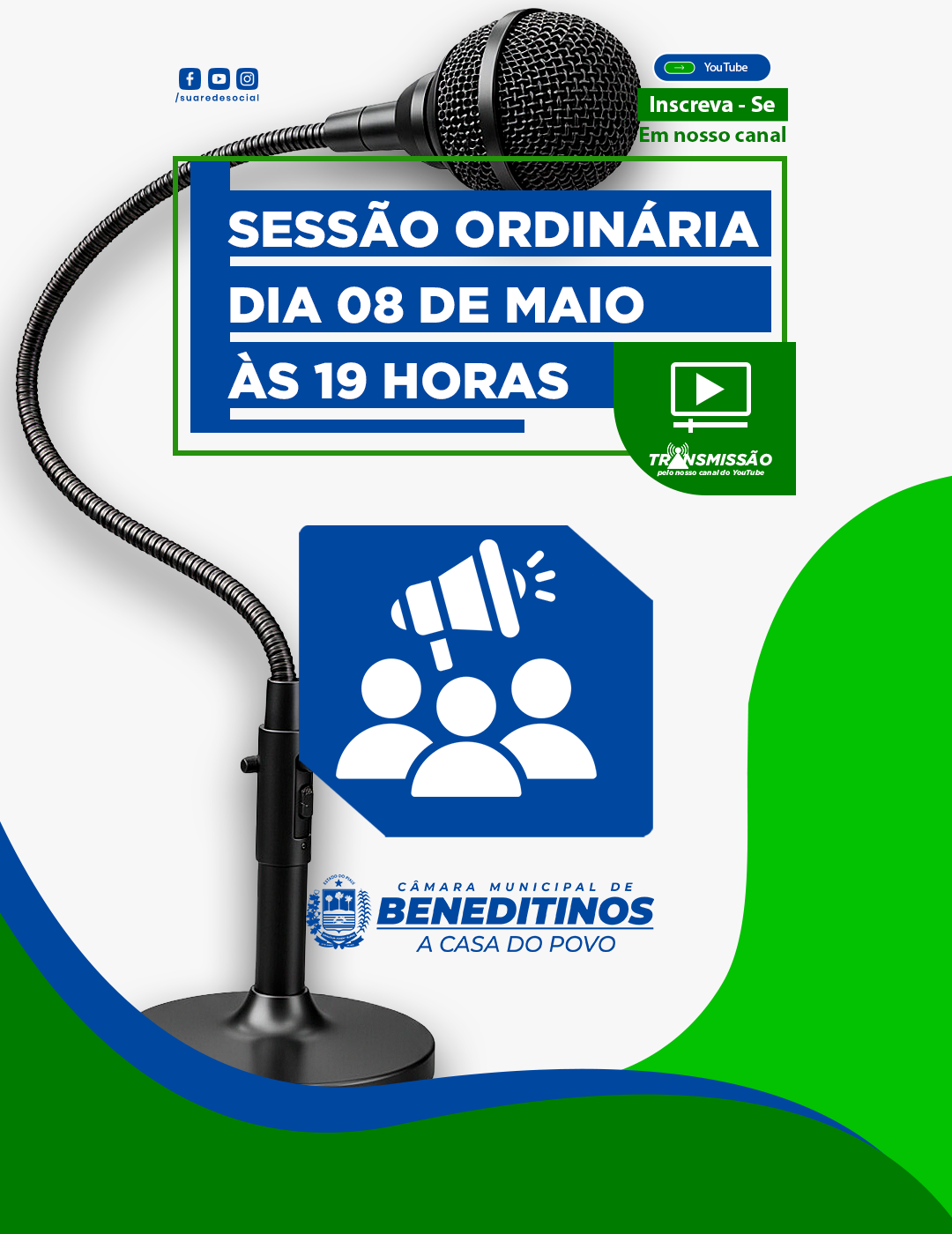 Câmara Municipal de Beneditinos convida população para a 1ª Sessão Ordinária de maio de 2026.