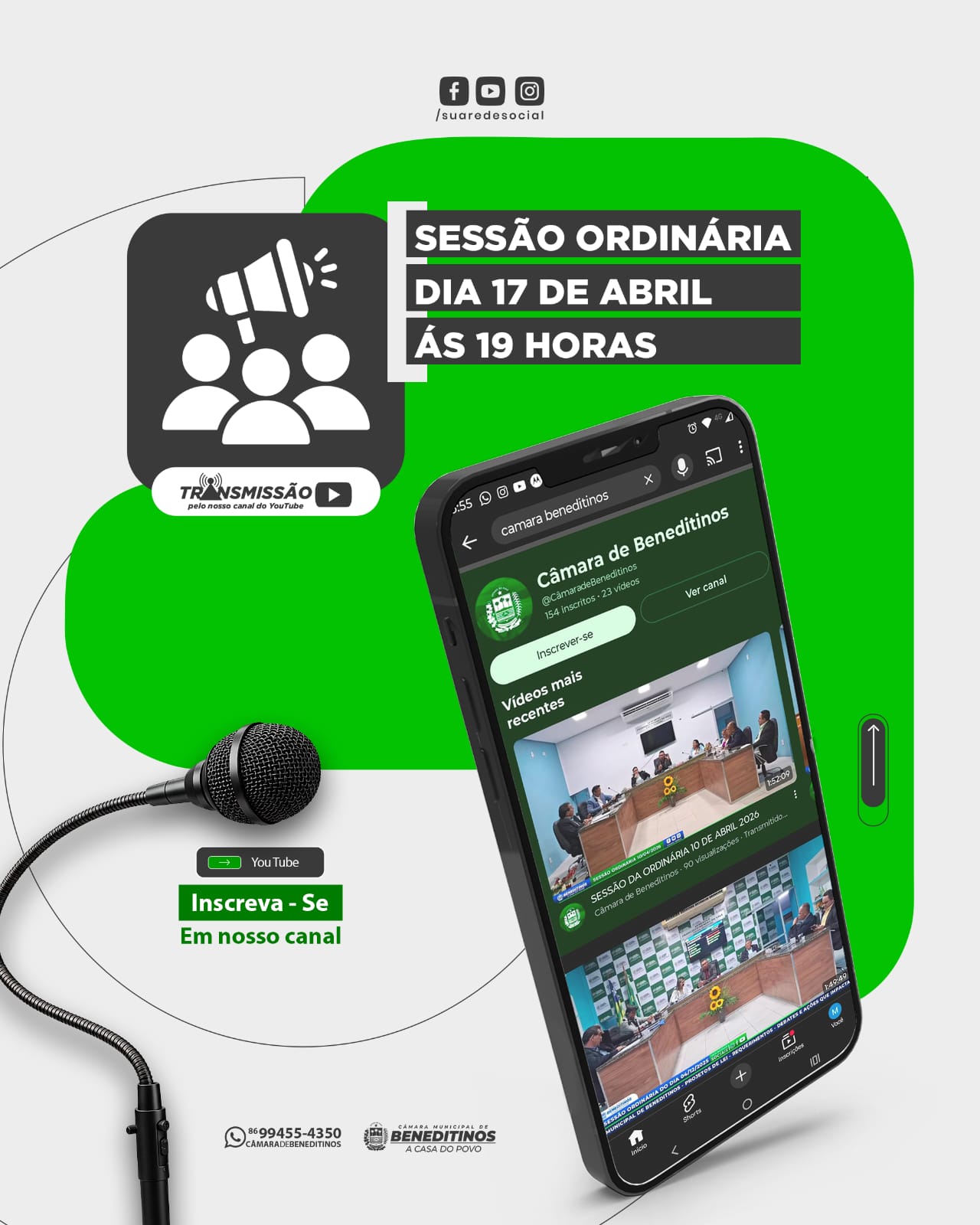 Câmara Municipal de Beneditinos convida população para a 2ª Sessão Ordinária de abril de 2026.