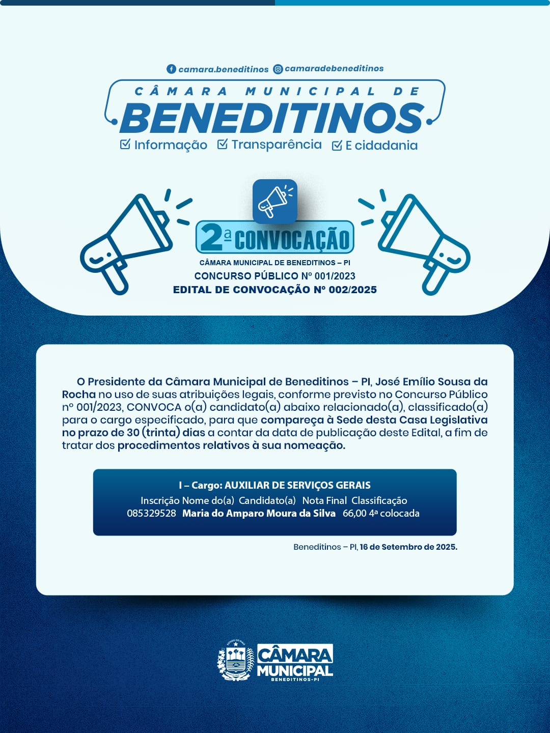 Edital de Convocação Nº 002/2025 (Referente ao Concurso Público de N° 01/2023).